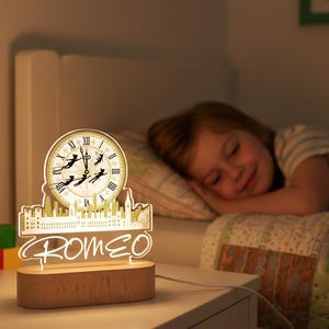 City Clock Angel Night Light, Custom Name Lamp For Kids, Clock Night Light, Acrylic Night Light, For Angel Lovers, Urban Architecture LED