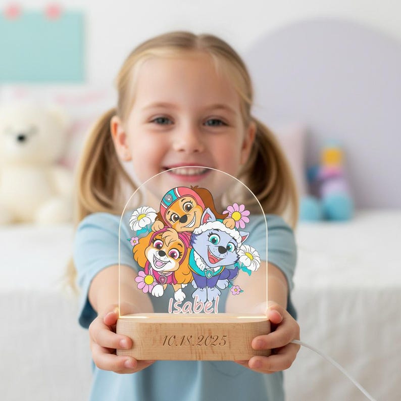 Puppy Chase LED, Paw Patrol Night Light, Custom Name Lamp For Kids, Cute Puppy Night Lights, Six Pattern Designs LED, For Paw Patrol Lovers image 4