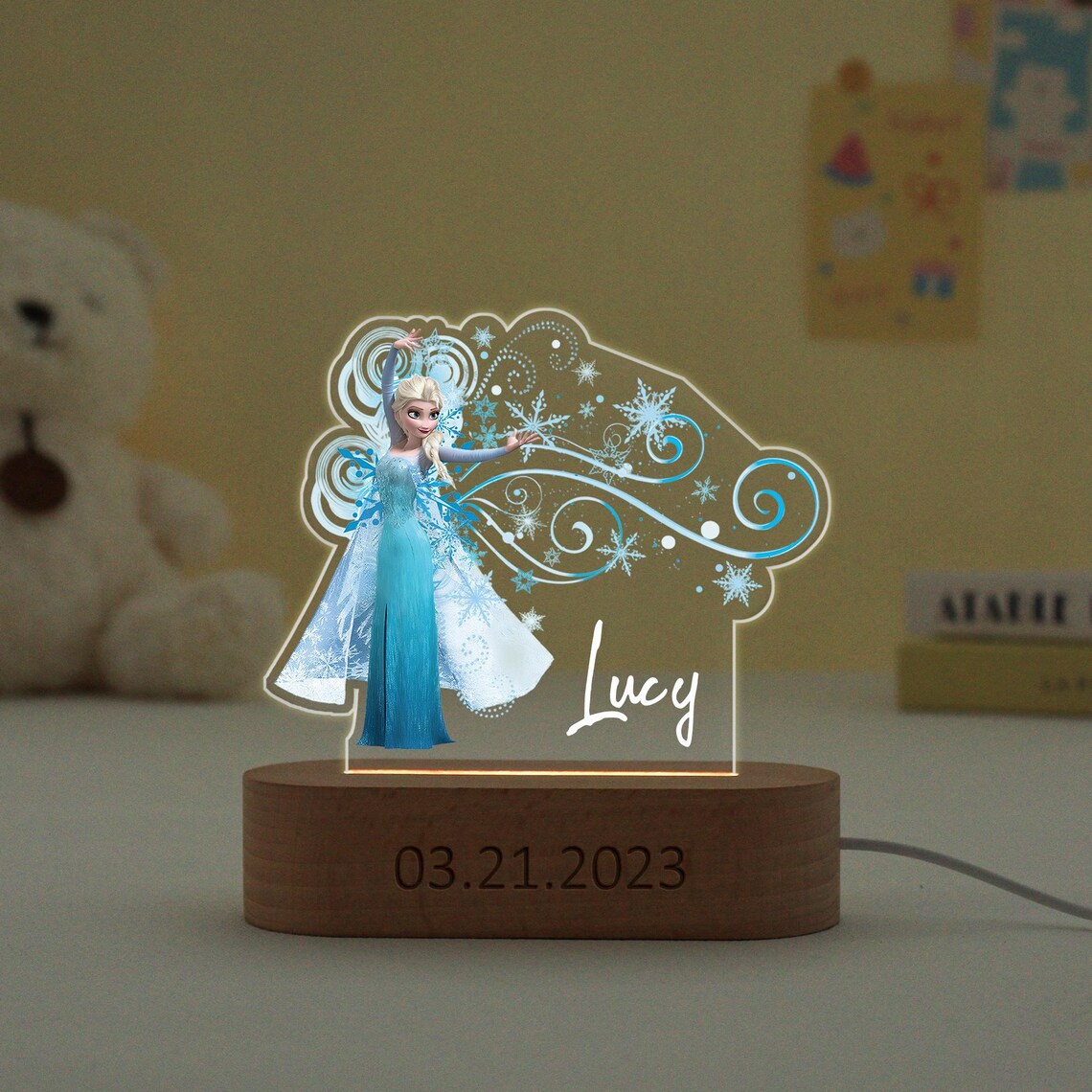Personalized Elsa Princess Night Light, Custom Name Lamp for Kids, Cute ...