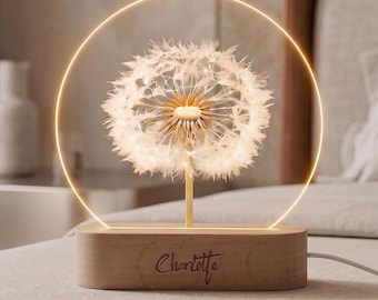 Personalized Dandelion Night Light, Custom Name Lamp For Kids, Dandelion Lamps, Flower Designs LED, Acrylic Night Light, For Dandelion Lover