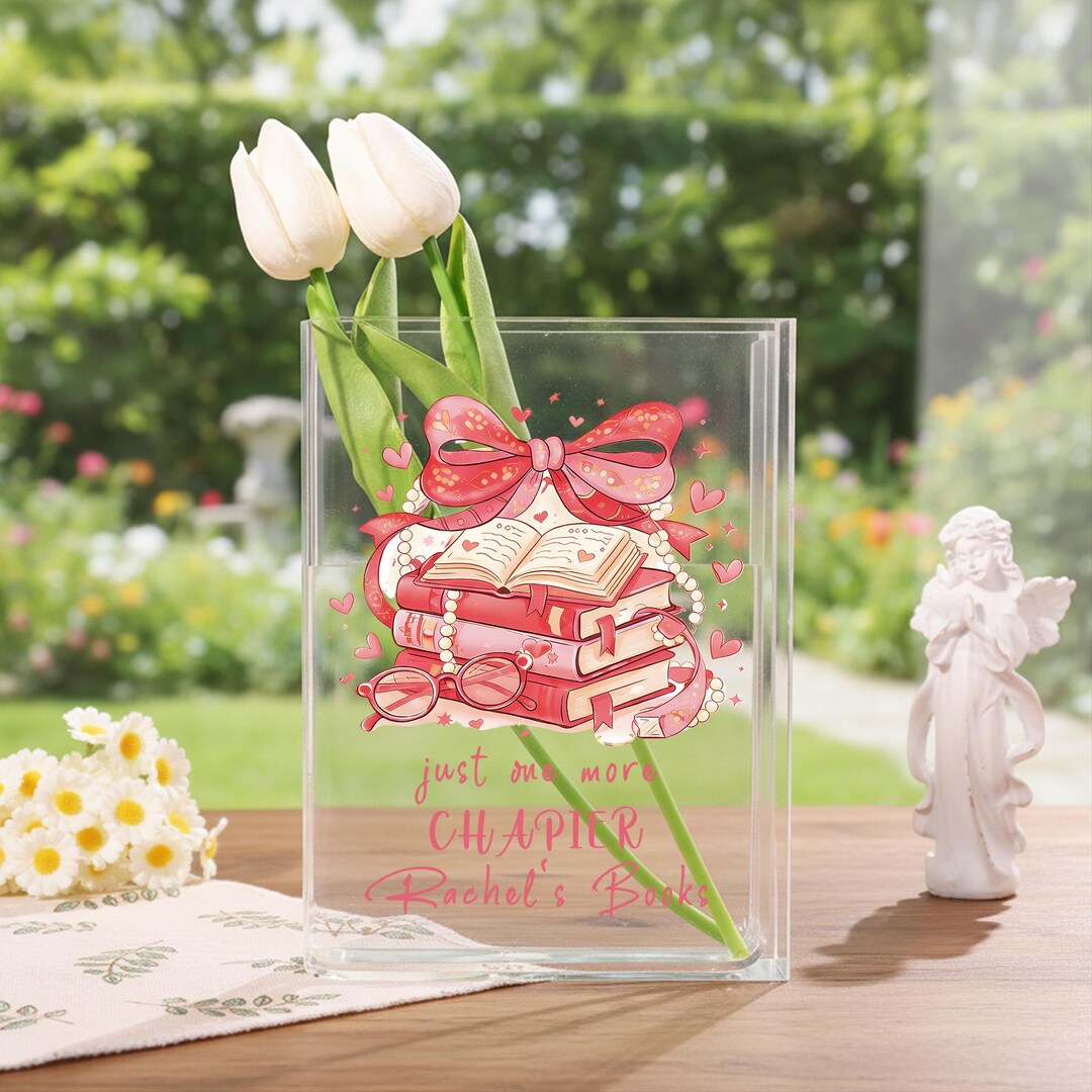 Personalized Pink Bow Books Vase, Custom Book Lover Art Vase, Acrylic ...