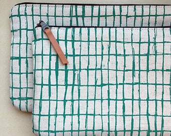 Grid Screen Printed Pouch -- Teal
