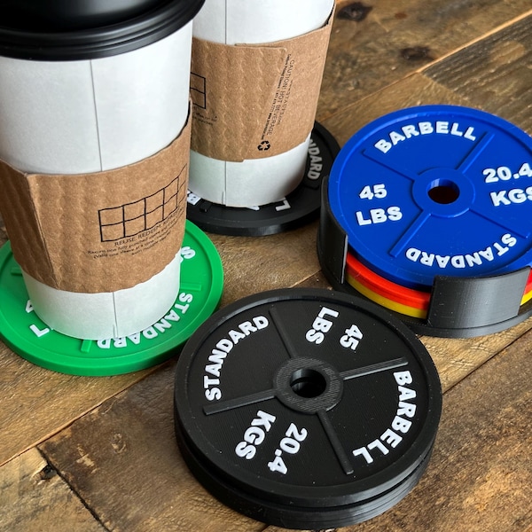 4-Pack Barbell or Olympic Plate Coasters | Fitness Inspired Drink Coaster Gift | Fitness Gift for Gym Lovers | Weightlifting Decor