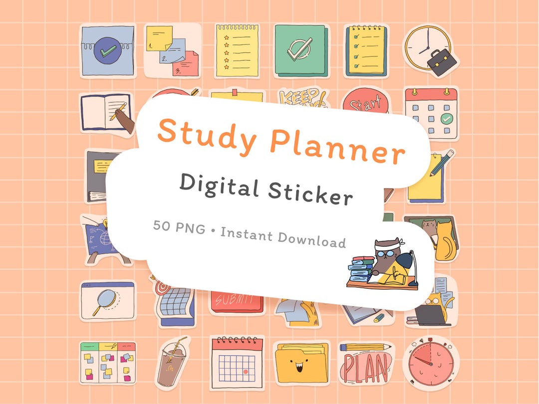 Study Corner Sticker Study Planner Digital Stickers: 50 PNG Icons for Goodnotes iPad ...