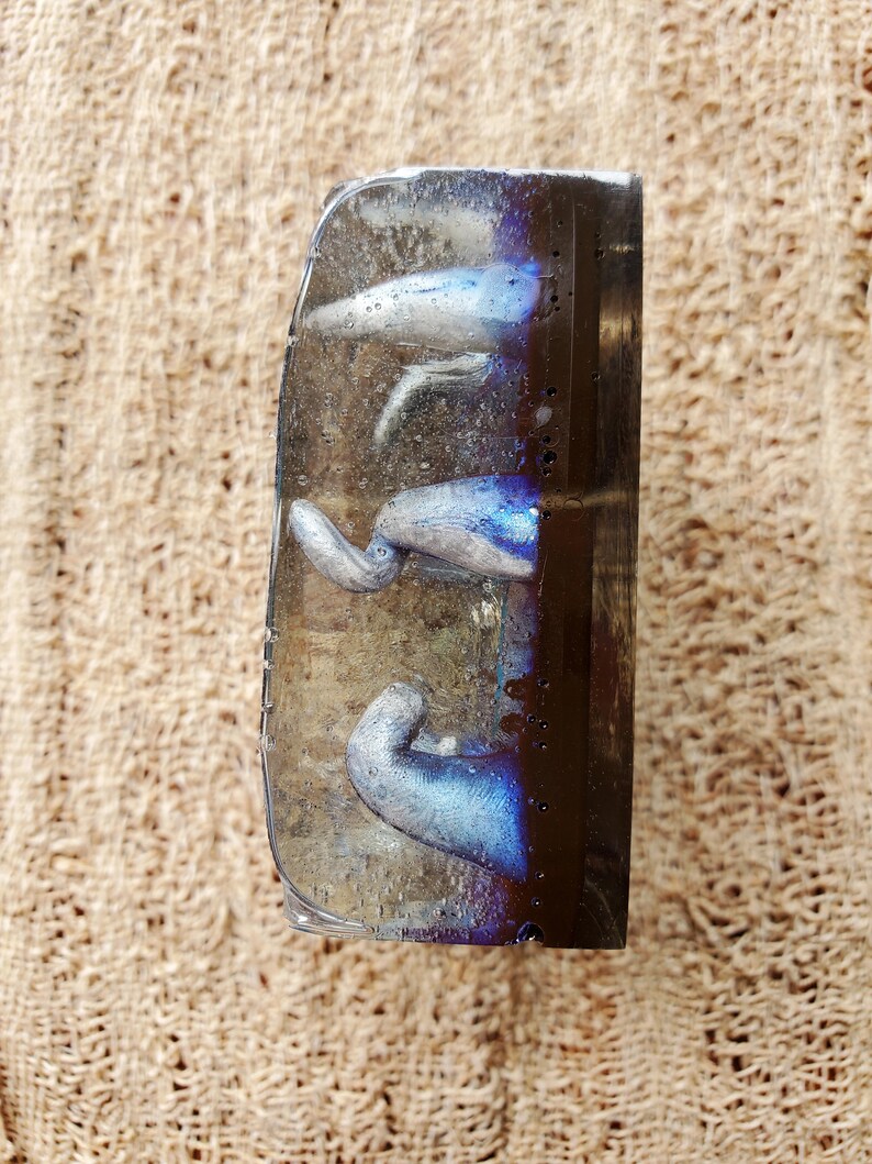 Eyeball Blue Silver Indigo Ice Cube Tentacles Clay Pendant Silver Square Paperweight Lovecraft Horror Science Fiction Steampunk Vintage