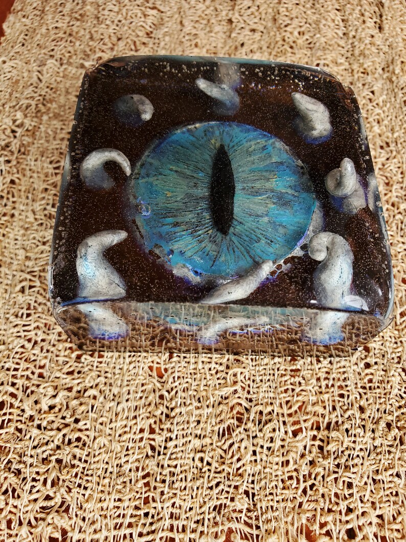 Eyeball Blue Silver Indigo Ice Cube Tentacles Clay Pendant Silver Square Paperweight Lovecraft Horror Science Fiction Steampunk Vintage