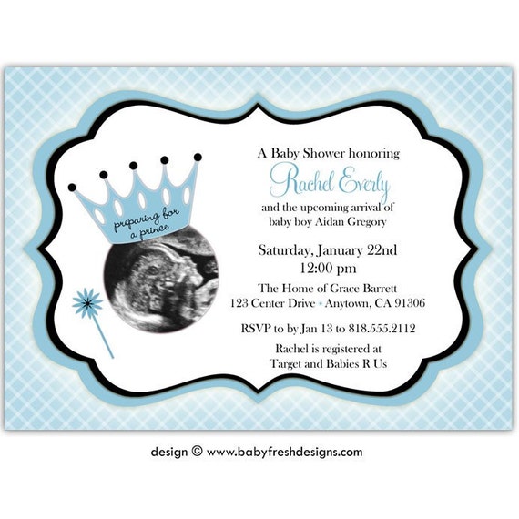 Ultrasound Baby Shower Invitation Preparing For A Prince Invite Printed On Cardstock