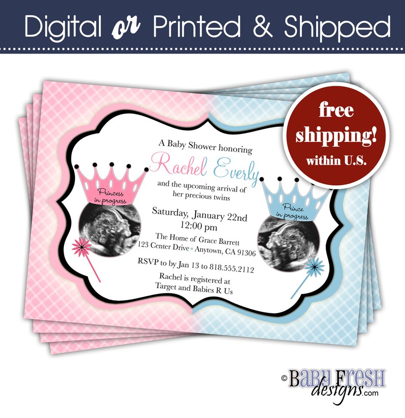 Twins Baby Shower Invitation With Ultrasound Boy And Girl Sonogram Invite For