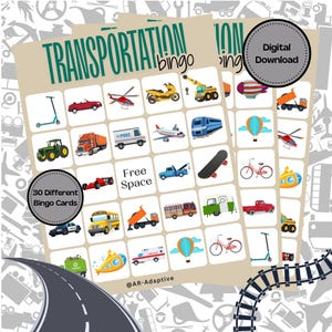 Afdrukbaar transportbingospel | Educatieve voertuigbingo voor kinderen | Activiteit in de klas | Digitale download