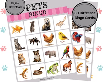 Printable Pets Bingo Game | Educational Animal Activity for Kids | Classroom & Homeschool Digital Download