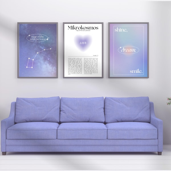 Set di stampe da parete con testi di BTS Mikrokosmos / Stampe con citazioni di canzoni K-pop, decorazioni per la stanza con estetica galattica, poster ARMY stampabile digitale da regalare