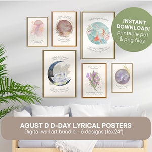 Agust D D-DAY Lyric Poster Set: Watercolor Kpop Room Decor (Digital Download, 6-Piece Set)