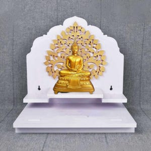 Estatua de Buda de madera de plaswood duradera para hacer tú mismo con 2 niveles, color blanco (29 × 29 × 20 cm)