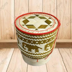 Kratip Sticky Rice Container Elephant Pattern Traditional Thai Isan Craft 4.75-inch Diameter 3 Options Available