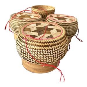 Recipiente para arroz glutinoso Kratip, artesanía tradicional tailandesa Isan, diámetro de 6 pulgadas, 3 opciones disponibles, nuevo patrón