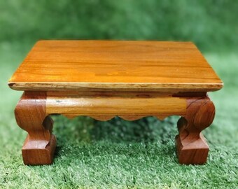 Teak Wood Buddha Pedestal Altar Table – Lacquered, Durable Size 5 × 8 × 4 Inches