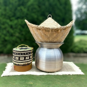 Juego de vaporera para arroz glutinoso con componentes de bambú y aluminio Recipiente para arroz glutinoso gratuito Estilo 2