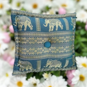 Handmade Thai Elephant Pattern Throw Pillow - 35x35 cm, 6 Colors Available
