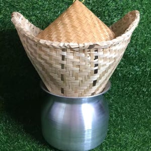 Juego de vaporera para arroz glutinoso con componentes de bambú y aluminio, juego de 3 piezas