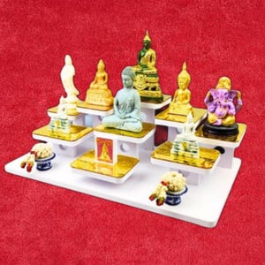 DIY Buddhist Altar Stand: White & Gold Plastwood Shrine Shelf
