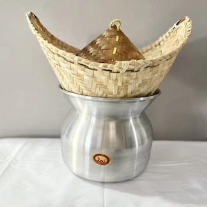 Juego de vaporera para arroz glutinoso con componentes de bambú y aluminio Recipiente para arroz glutinoso gratuito