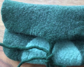 Felted Makeup Bag, Clutch, Cosmetic Bag in Fir Green and Mint Green