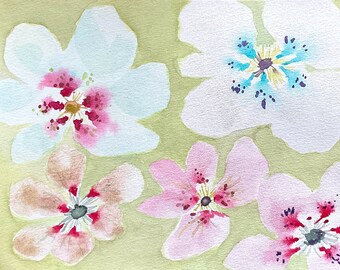 Watercolor Painting "May Flowers" with Metallic Color Accents, Original, OOAK.