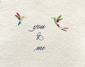 You & Me Forever Büttenpapier Karte mit Kolibris, Liebeskarte aus handgeschöpftem Papier