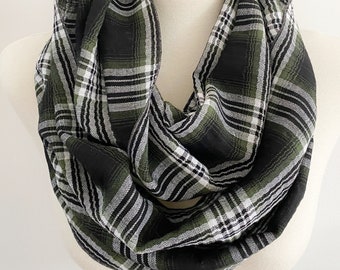 Green Checked Loop, Infinity Scarf, 100% Woolen Tube Scarf