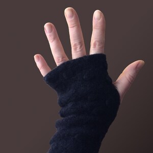 Black Arm Warmers with 3D Dots, Fingerless Gloves with Raised Dots, Wrist Warmers, Wool Fingerless Mittens, Gloves, Gauntlets image 2