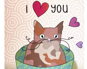 I Love You Card, Love Card With Cat, Cards for Lovers, With Envelope