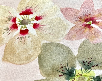 Watercolor Painting "August Flowers" with Metallic Color Accents, Original, OOAK.