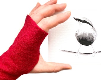 Cooked Wool Mittens in 4 Colours, Fingerless Gloves in Red, Camel, Petrol and Black