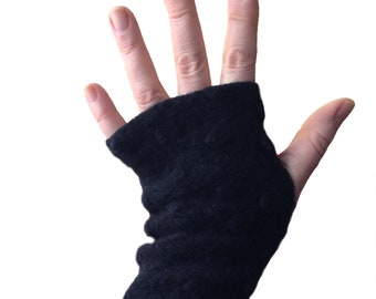 Zwarte armwarmers met 3D-stippen, vingerloze handschoenen met verhoogde stippen, polswarmers, wollen vingerloze wanten, handschoenen, handschoentjes