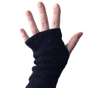 Black Arm Warmers with 3D Dots, Fingerless Gloves with Raised Dots, Wrist Warmers, Wool Fingerless Mittens, Gloves, Gauntlets image 1