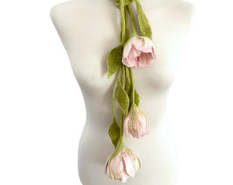 Collier tulipes en feutre, bouquet de tulipes