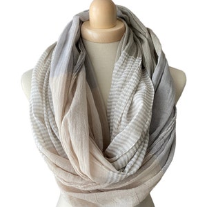 Loop in 3 Colours to Choose, Airy Striped Cotton Scarf in Grey-Pink, Orange or Blue image 3