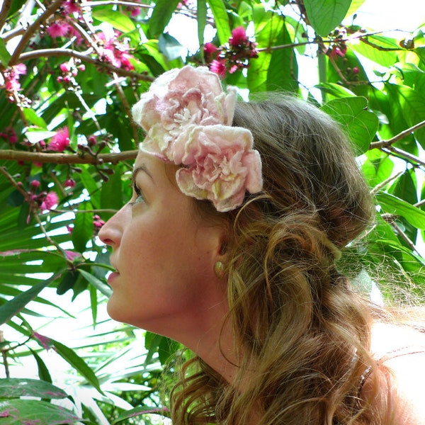 Felt Roses Headband, Flower Crown with Sheer Felt Roses