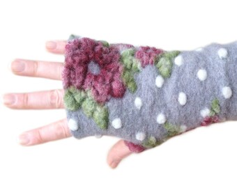 Grey Arm Warmers with Roses and Dots, Last Pair!