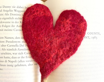 Felt Heart Bookmark, Hand Felted