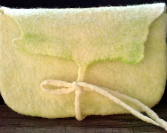 Felted White Green Makeup Bag