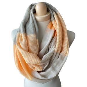 Loop in 3 Colours to Choose, Airy Striped Cotton Scarf in Grey-Pink, Orange or Blue image 2