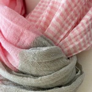Loop in 3 Colours to Choose, Airy Striped Cotton Scarf in Grey-Pink, Orange or Blue image 7