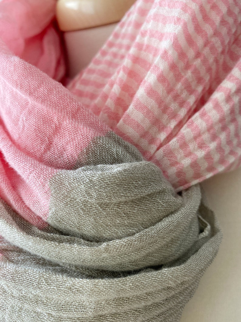 Loop in 3 Colours to Choose, Airy Striped Cotton Scarf in Grey-Pink, Orange or Blue image 7