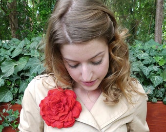 Felt Rose, Felted Red Rose Brooch