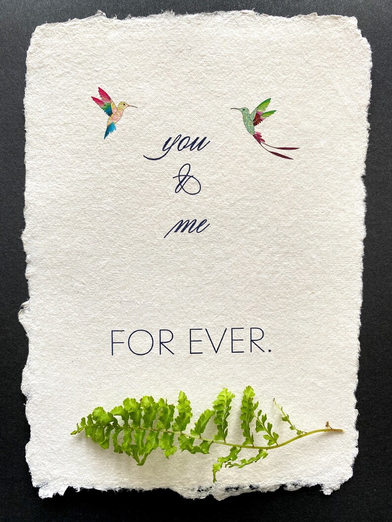 You & Me Forever Selfmade Paper Card, carte damour avec colibris image 1