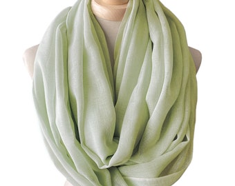 Cotton Scarf in Light Lime Green, Mint or Pink, Airy Cotton Loop Scarf