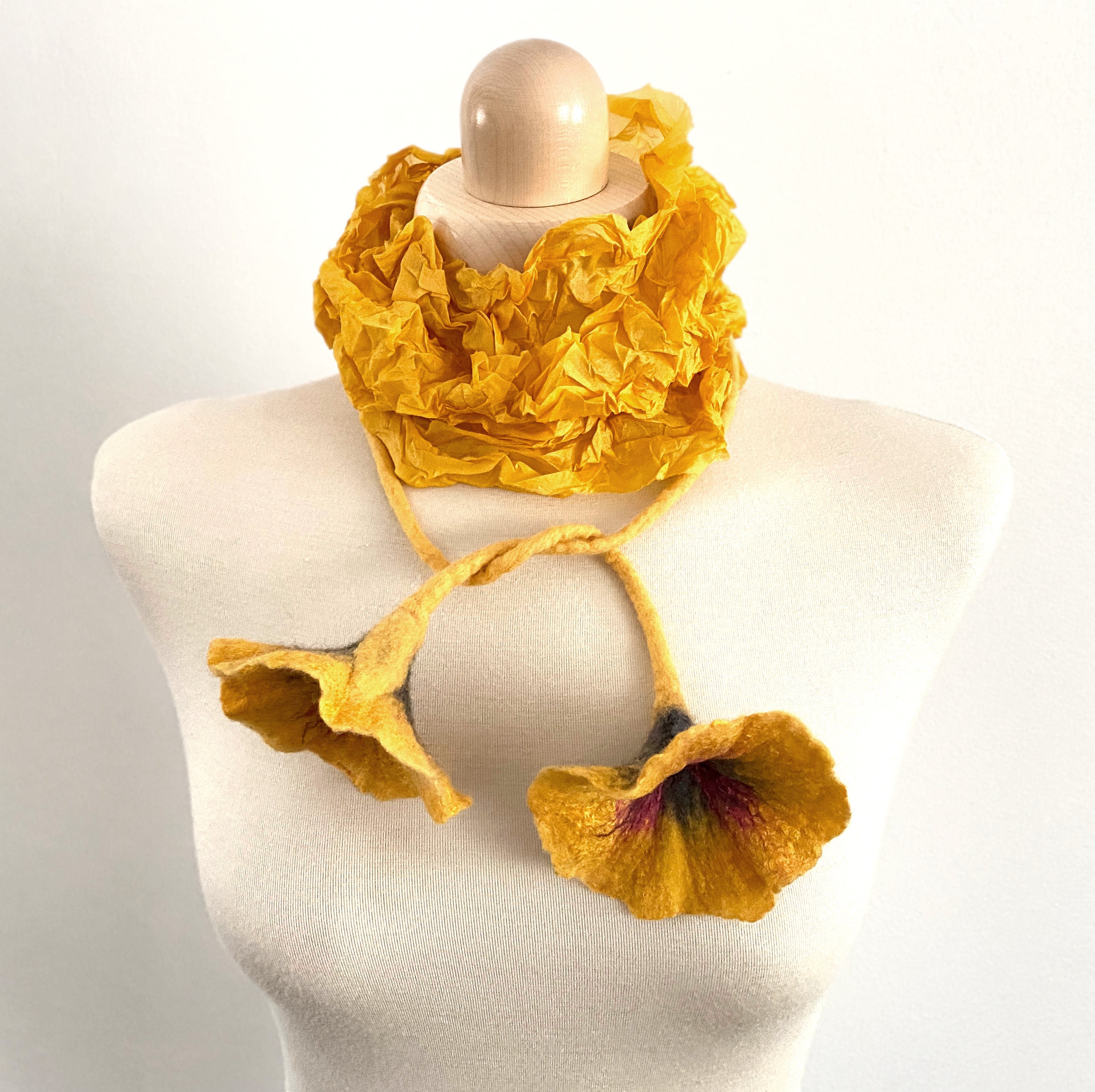 Yellow Silk Scarf With Felt Flowers - Etsy