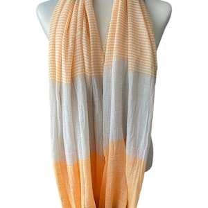 Loop in 3 Colours to Choose, Airy Striped Cotton Scarf in Grey-Pink, Orange or Blue image 1