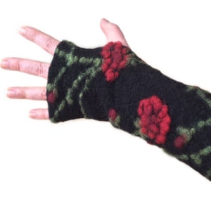 Black Arm Warmers with 3D Dots, Fingerless Gloves with Raised Dots, Wrist Warmers, Wool Fingerless Mittens, Gloves, Gauntlets image 6